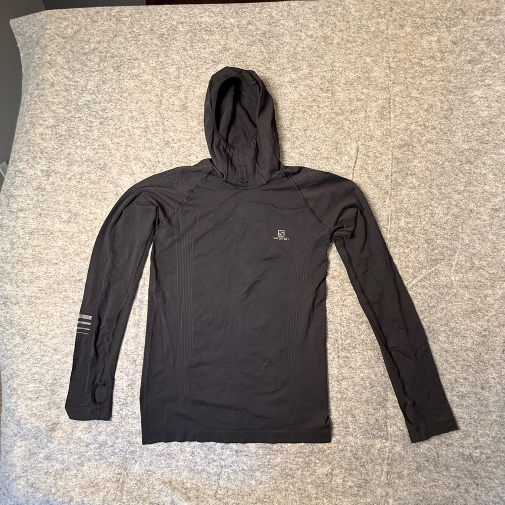 Salomon Elevate Seamless Hoodie Mens L Black Technical Trail Running Top Hooded